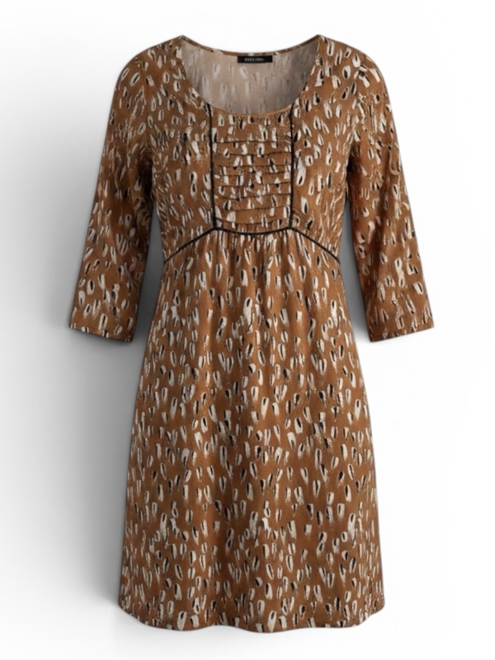 Women's Yellow Pattern Long Sleeve Empire-Waist Scoop neck Dress